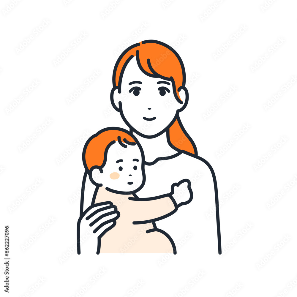 赤ちゃんを抱っこするお母さんのシンプルなアバターアイコンのベクターイラスト素材