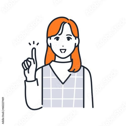 指差しで説明をする若い女性のシンプルなベクターイラスト素材