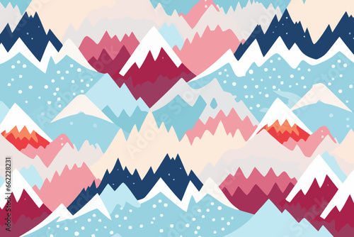 Snowcapped Peaks quirky doodle pattern, wallpaper, background, cartoon, vector, whimsical Illustration