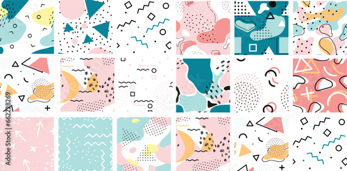 Abstract seamless pattern 80s-90s styles. trendy memphis style. Colorful geometric background set. geometric pattern set. Geometric background collection set. Geometric background