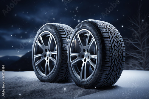 Two snow tires on a snowy surface © DCoDesign