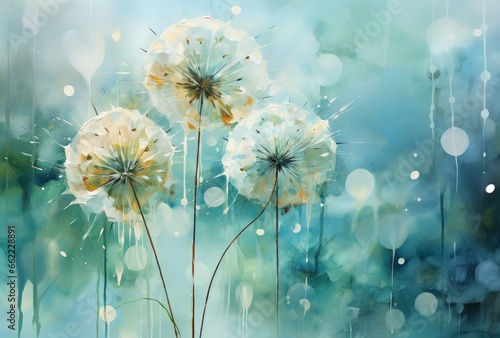 beautiful background with dandelions on a blue background. floral background, postcard.
