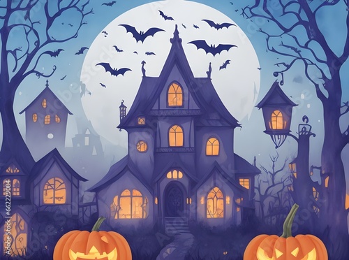 halloween background with pumpkin and house
