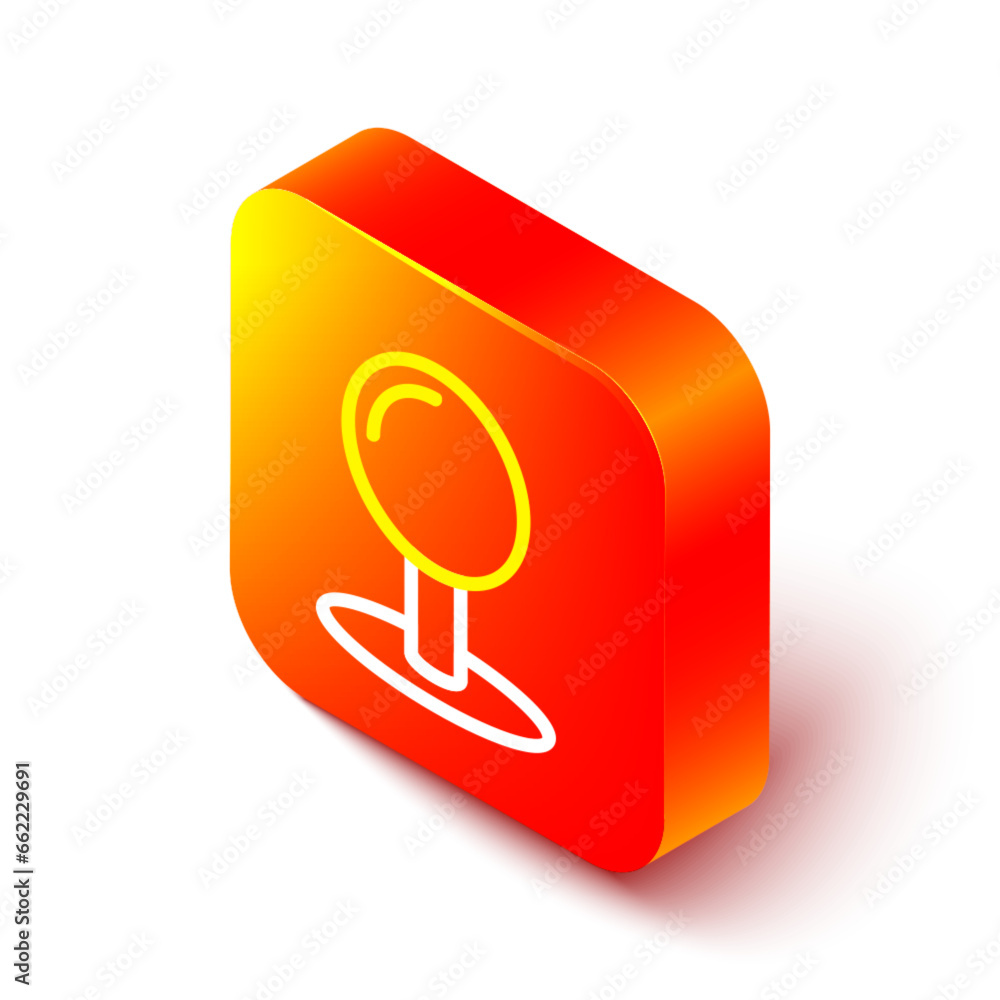 Isometric line Push pin icon isolated on white background. Thumbtacks sign. Orange square button. Vector Isometric line Push pin icon isolated on white background. Thumbtacks sign. Orange square button. Vector