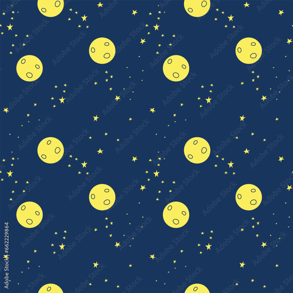 Seamless boho pattern with stars on a blue background for tarot, astrology . Magic cosmic sky, abstract esoteric prnament.