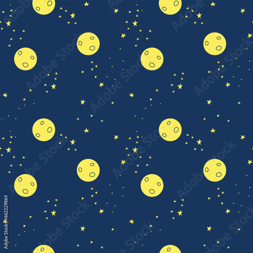 Seamless boho pattern with stars on a blue background for tarot, astrology . Magic cosmic sky, abstract esoteric prnament.