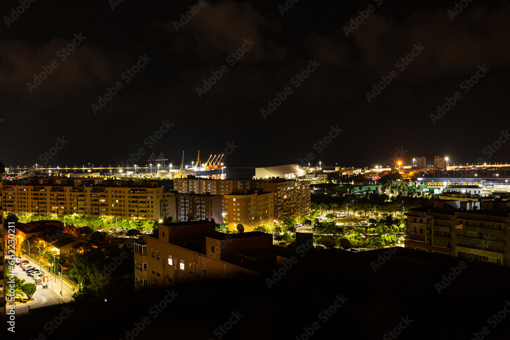 Night view of Alicante city, modern buildings. Alicante, Spain cityscape in the night.