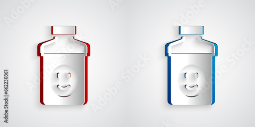 Paper cut Antidepressants icon isolated on grey background. Paper art style. Vector