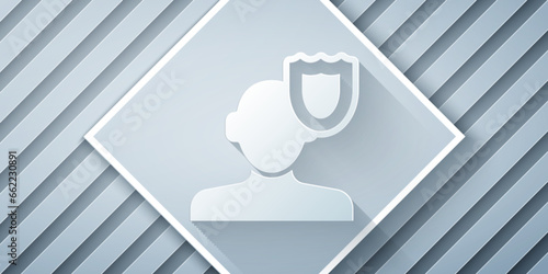 Paper cut Psychology icon isolated on grey background. Psi symbol. Mental health concept, psychoanalysis analysis and psychotherapy. Paper art style. Vector