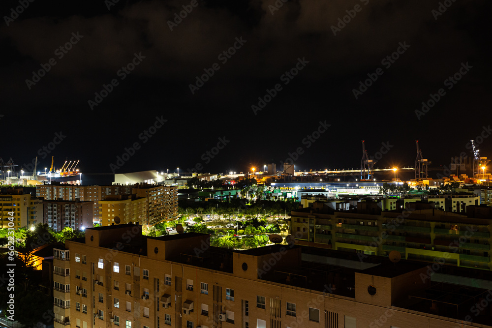 Night view of Alicante city, modern buildings. Alicante, Spain cityscape in the night.