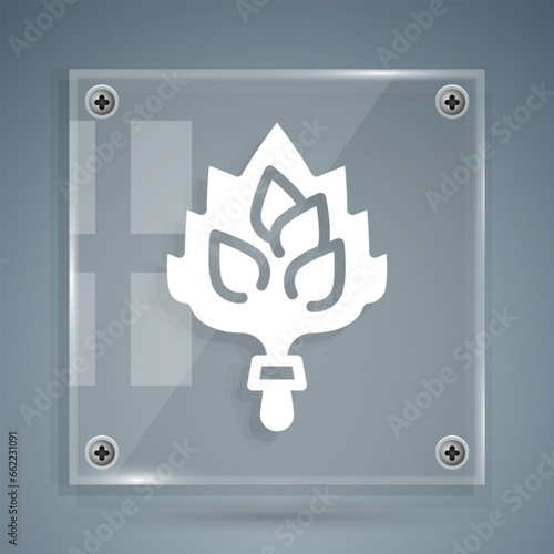 White Sauna broom icon isolated on grey background. Broom from birch twigs, branches for Russian steam bath, sauna, washhouse. Square glass panels. Vector