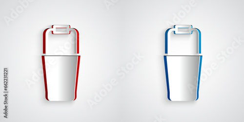 Paper cut Sauna bucket icon isolated on grey background. Paper art style. Vector