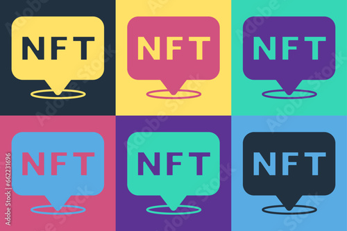 Pop art NFT Digital crypto art icon isolated on color background. Non fungible token. Vector