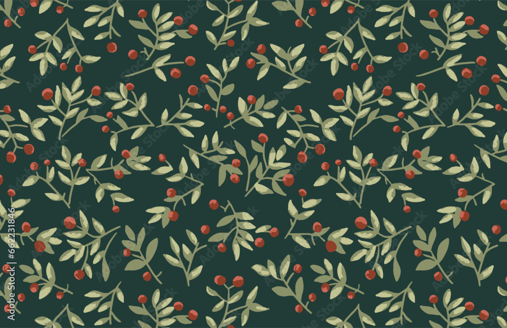 Hand drawn botanical mistletoe seamless pattern Christmas in vector watercolor effect Hand drawn botanical mistletoe seamless pattern Christmas in vector watercolor effect