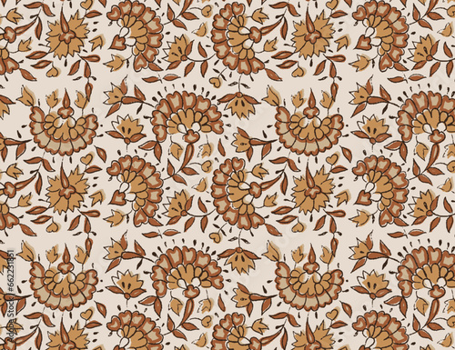 Hand-drawn batik seamless pattern block print floral vector