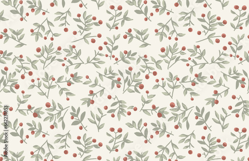 Hand drawn botanical mistletoe seamless pattern Christmas in vector watercolor effect