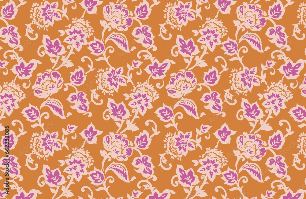 Hand-drawn batik seamless pattern boho floral block print vector