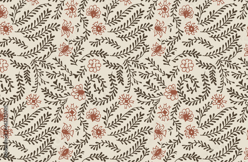 Hand-drawn batik seamless pattern block print floral vector