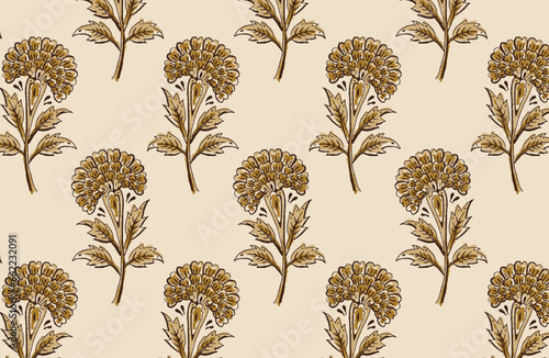 Digital Ajrakh seamless pattern block print floral batik vector