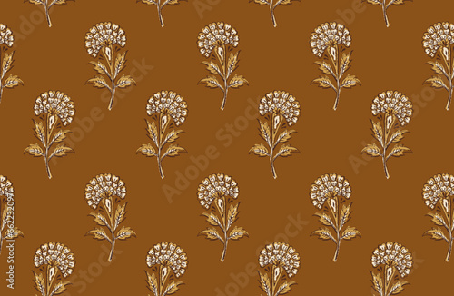 Digital Ajrakh seamless pattern block print floral batik vector