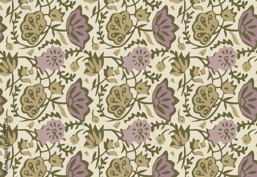 Obraz na płótnie Hand-drawn batik seamless pattern block print floral vector