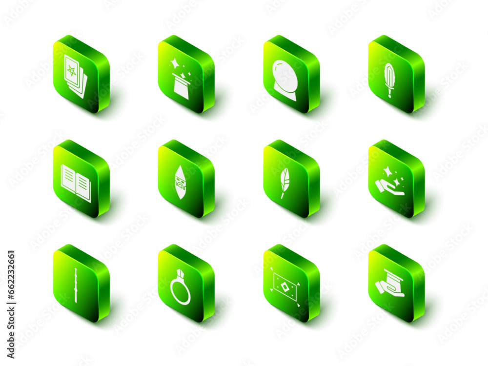 Set Magic hat, ball, sword in fire, Sparkle stars with magic trick, Magician hand, feather, carpet and stone ring gem icon. Vector Set Magic hat, ball, sword in fire, Sparkle stars with magic trick, Magician hand, feather, carpet and stone ring gem icon. Vector