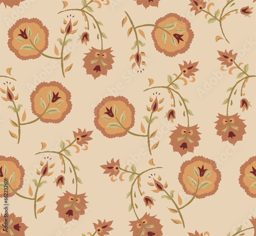Digital Ajrakh seamless pattern block print in floral paisley motifs