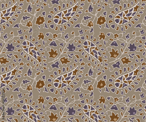 Digital paisley seamless pattern block print floral batik vector