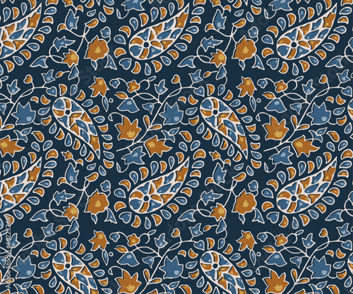 Digital paisley seamless pattern block print floral batik vector