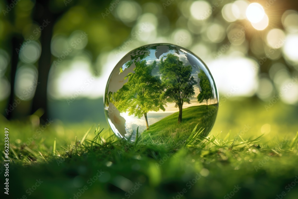Green glass globe with a world map, symbolizing global ecology, environmental awareness and sustainability. Protection of nature and the environment. Green glass globe with a world map, symbolizing global ecology, environmental awareness and sustainability. Protection of nature and the environment.