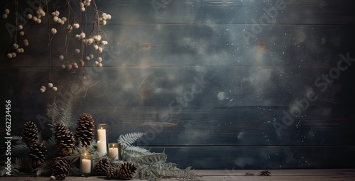 Beautiful christmas decoration on a wooden table.