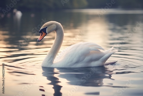 white swan swimming over river with blurred background. generative ai