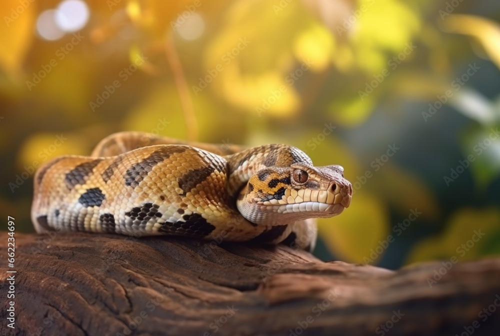 Fototapeta premium closeup of python on tree with blurred background. generative ai
