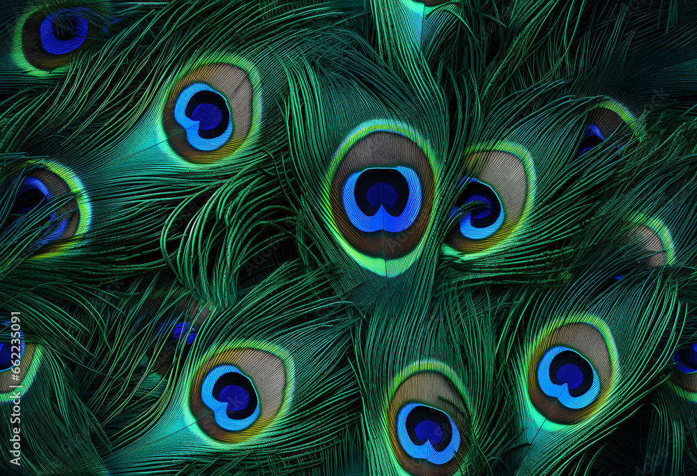 Obraz premium Colorful Realistic Peacock Feather Pattern Background