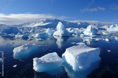 Antarctic glaciers and icebergs. Generative AI