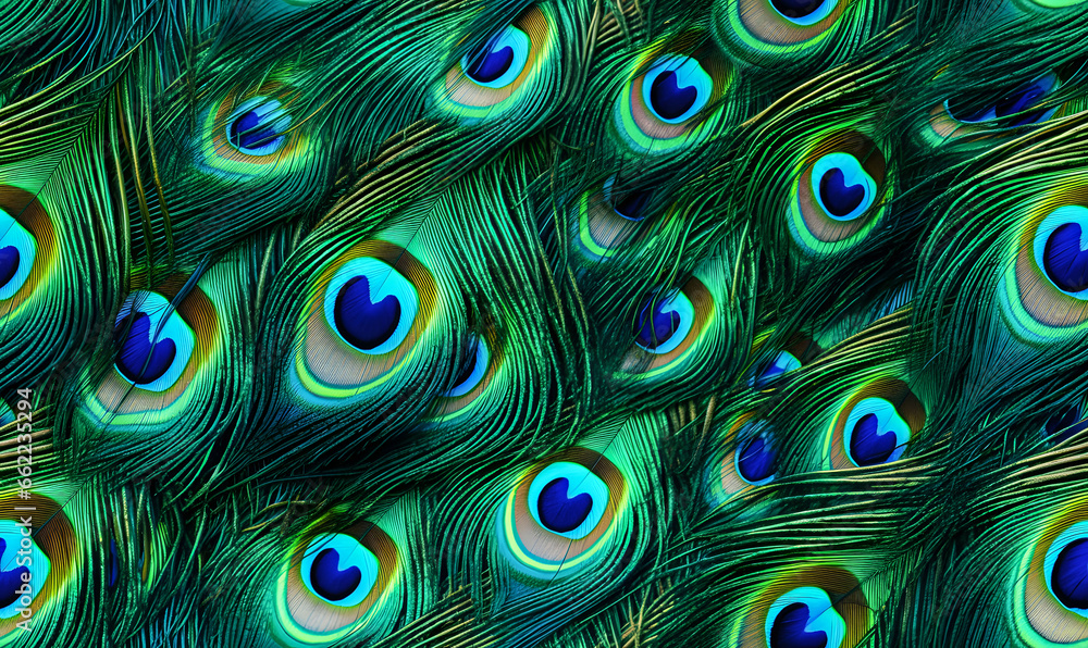 Obraz premium Colorful Realistic Peacock Feather Pattern Background