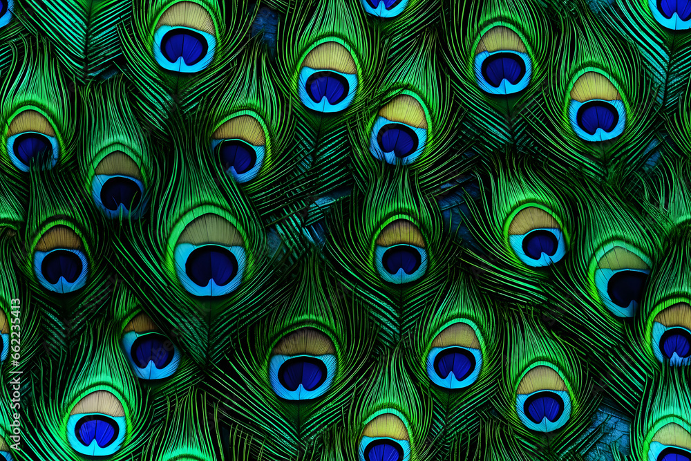 Obraz premium Colorful Realistic Peacock Feather Pattern Background