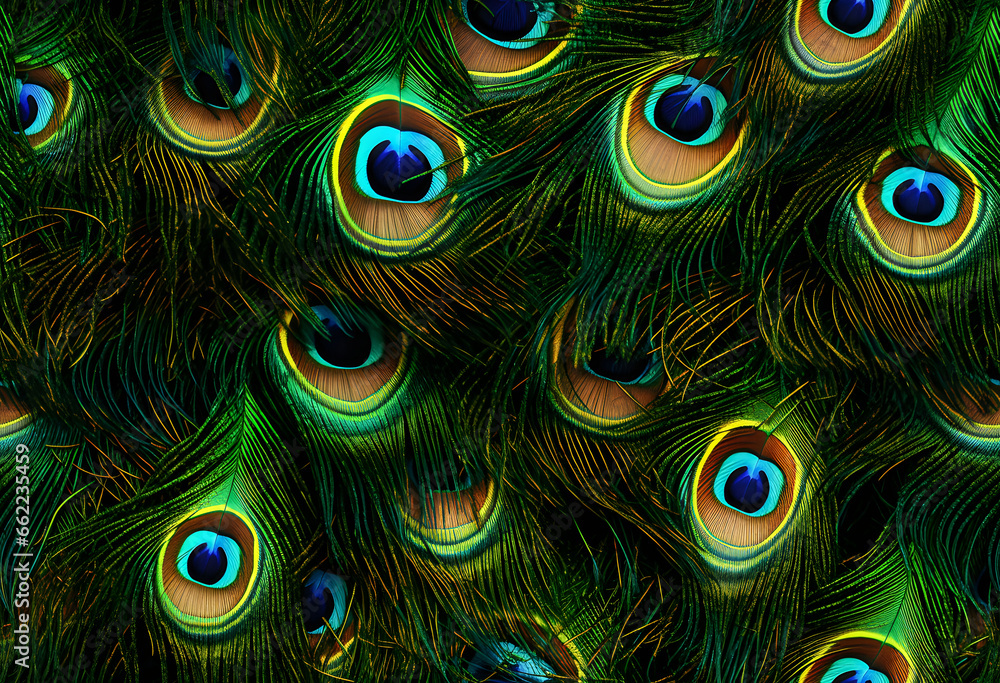 Obraz premium Colorful Realistic Peacock Feather Pattern Background