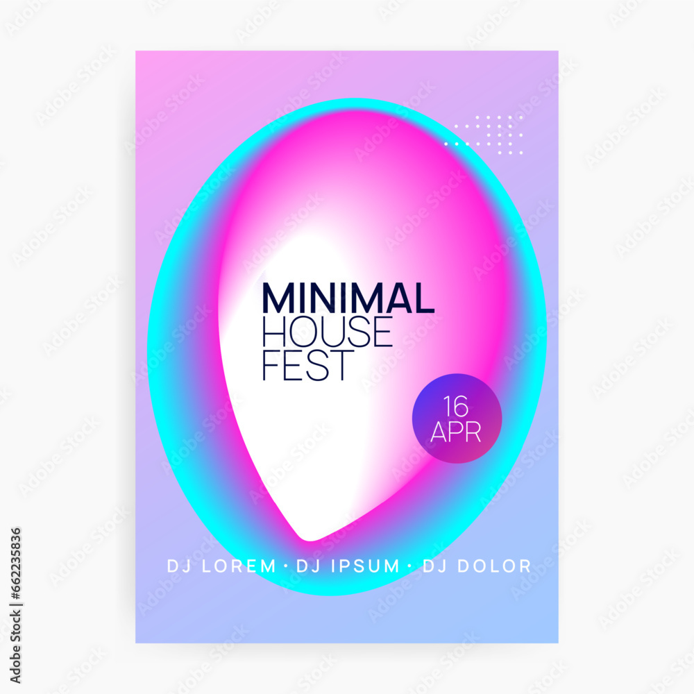 Fototapeta premium House Party. Cool Glitch For Presentation. Disco And Discotheque Design. Elegant Pattern For Set Template. Wave Music Poster. Purple And Blue House Party