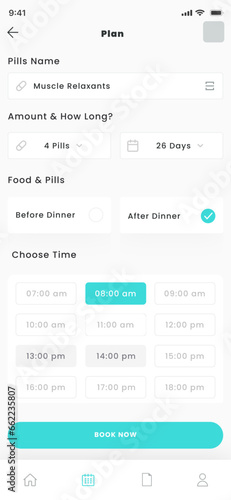 Medication, Drug, Tablet Schedule, Medicament and Pill Dose Reminder Mobile App UI Kit Template