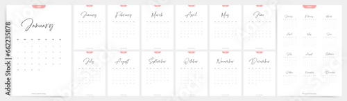 2024 Calendar Template Design. Week Starts on Sunday Office Calendar. Calender in simple clean style. Corporate or Business Calendar. English Vector Vertical Calendar layout.