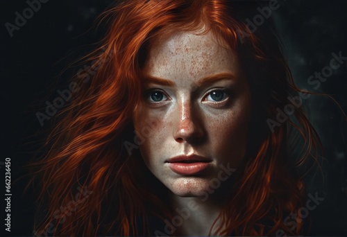 portrait of redhead woman with red hair. portrait of redhead woman with red hair. portrait of red - haired redhead woman with freckles