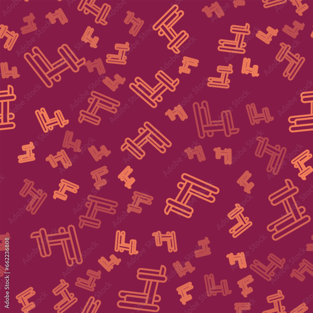 Brown line Treadmill machine icon isolated seamless pattern on red background. Vector Brown line Treadmill machine icon isolated seamless pattern on red background. Vector
