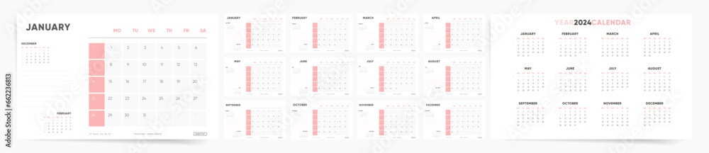 2024 Calendar Template Design. Week Starts on Sunday Office Calendar. Desktop Calender in simple clean style. Corporate or Business Calendar. English Vector Calendar layout. 2024 Calendar Template Design. Week Starts on Sunday Office Calendar. Desktop Calender in simple clean style. Corporate or Business Calendar. English Vector Calendar layout.
