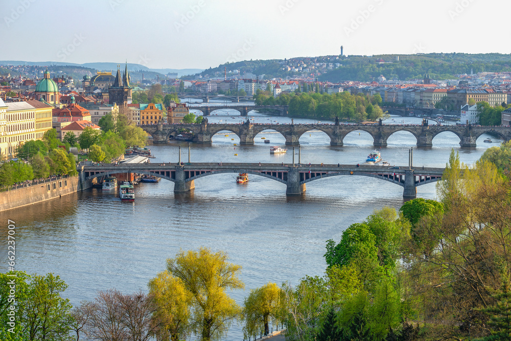 Vltava River on a spring morning. Prague, Czech Republic