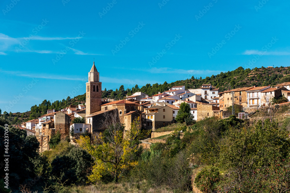 View of the village of Cortes de Arenoso, in Castellón, Spain.