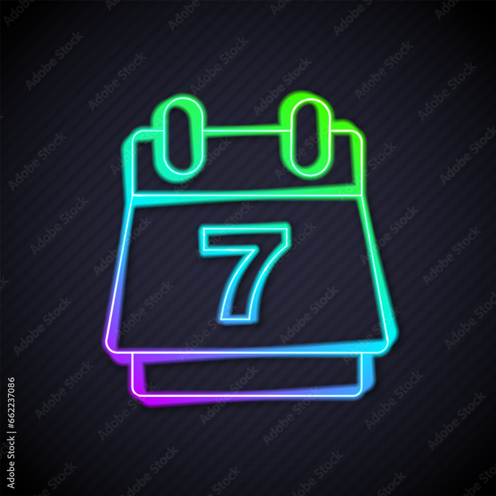 Glowing neon line Hotel booking calendar icon isolated on black background. Vector