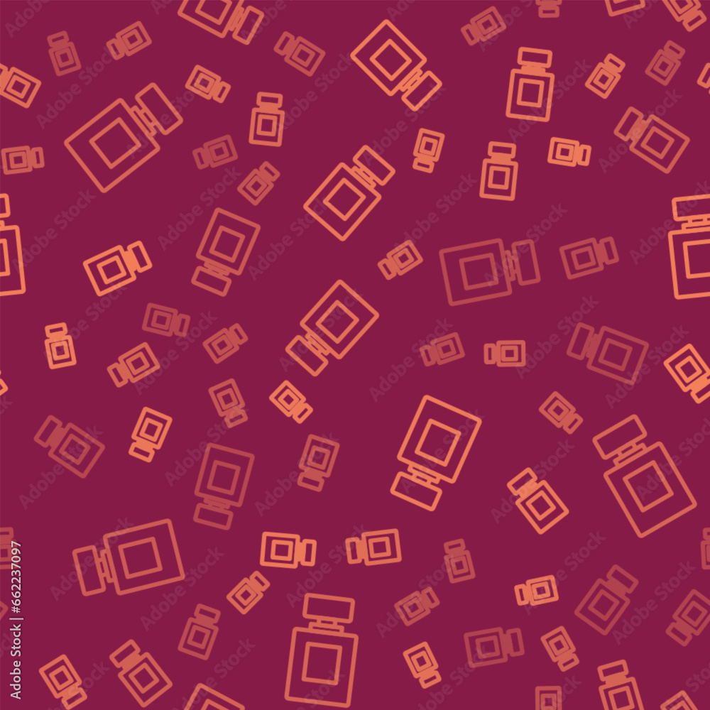 Brown line Perfume icon isolated seamless pattern on red background. Vector Brown line Perfume icon isolated seamless pattern on red background. Vector