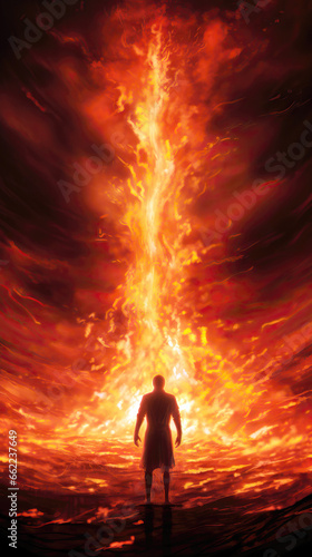 Man standing in front of a huge fire