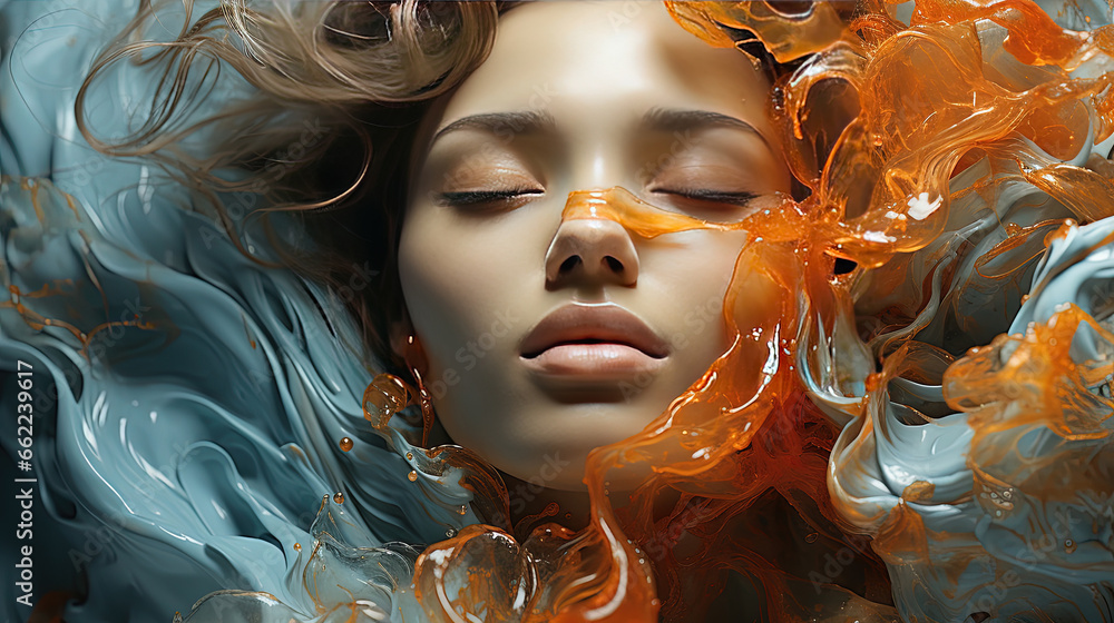 Stunning Abstract Art Teal and Earthy Color Liquid Oil Painting of Gorgeous Woman Portrait Background Stunning Abstract Art Teal and Earthy Color Liquid Oil Painting of Gorgeous Woman Portrait Background